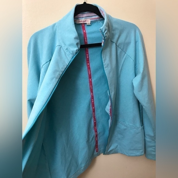 FRESH Produce Women Zip Up Mock Neck Lightweight Light Blue Sweater Jacket Large - Picture 10 of 15